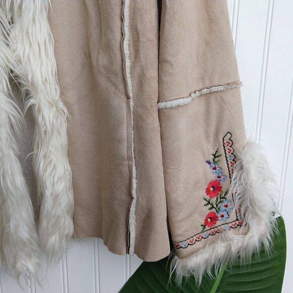 VTG Penny Lane Jacket Size L Y2K 90s Does 70s Faux Fur Embroidered Daisy Jones - Picture 4 of 12
